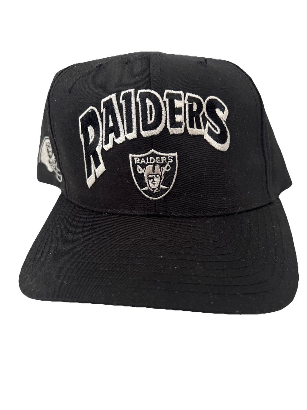 RAIDERS NFL VINTAGE 80'S ANNCO SNAPBACK HAT Black Indiana Jones Script